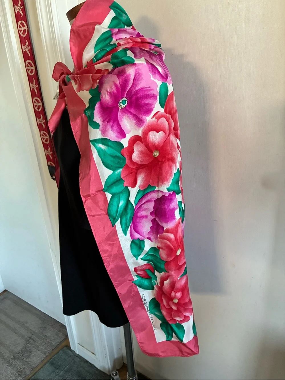 Adrienne Vittadini Pink Oversize Vintage 100% Silk Scarf